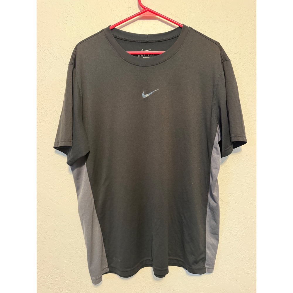 Nike Dri-FIT Mens Large Black Grey Short Sleeve Training Shirt 398512-012